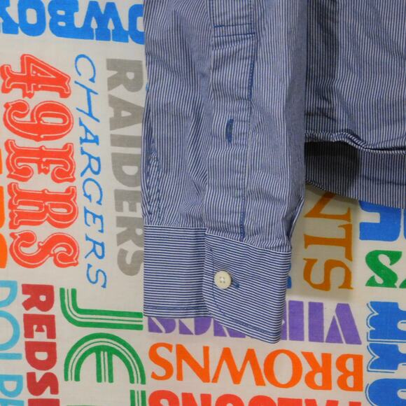 Y2K Striped Abercrombie & Fitch Muscle Button Down Shirt Size M Blue White - Picture 5 of 6